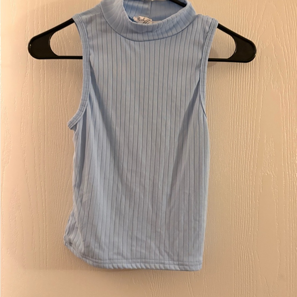 Sleeveless Blue Ribbed Top